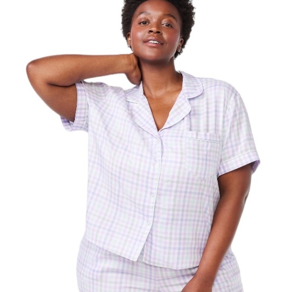 NWT - Women’s Joyspun Woven Notch Collar Pajama Top (Lavender Touch Plaid 3XL) - Picture 6 of 12